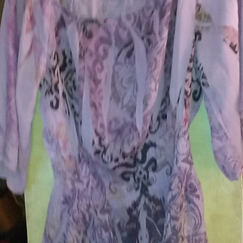 Purple short sleeve sheer blouse sz L by Cato